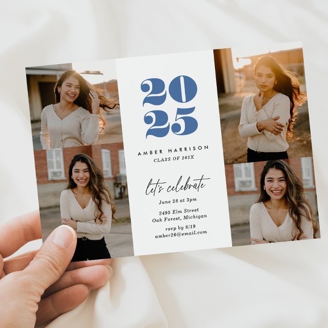 Moderne Minimalistische Höhenneuheit Grad | Royal  Einladung (Modern Minimalist Soaring Grad | Royal Blue Photo Invitation)