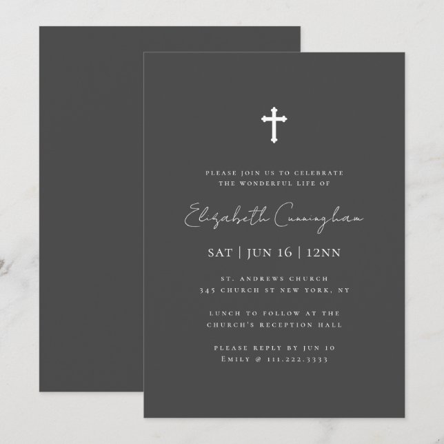 Moderne Minimalistische Imitate Gold-Cross-Gedenkf Einladung (Vorne/Hinten)