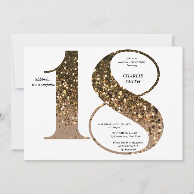 Moderne minimalistische Imitate Gold Glitzer 18. G Einladung (Vorderseite)