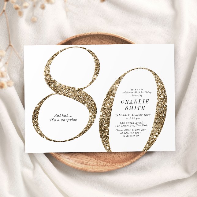 Moderne minimalistische Imitate Gold Glitzer 80. G Einladung (Modern minimalist faux gold glitter 80th birthday invitation)