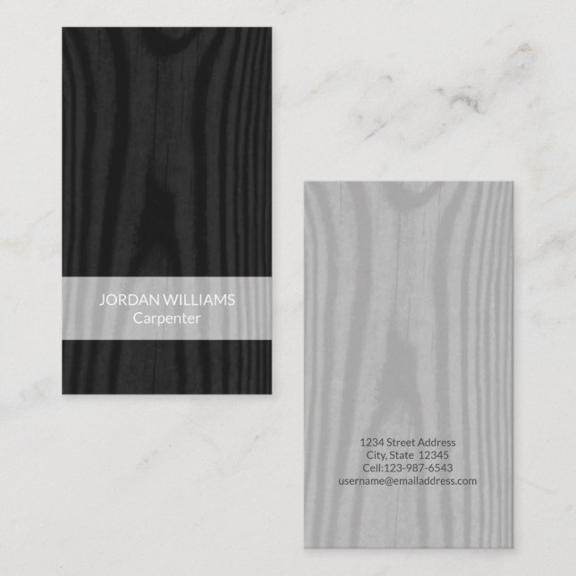 Moderne Minimalistische Imitate Holz Schwarz & Gra Visitenkarte (Vorne/Hinten)