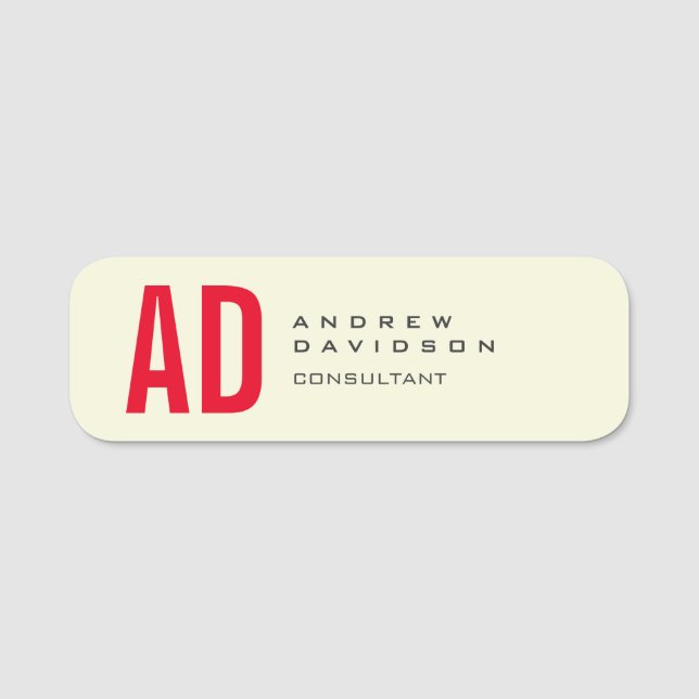 Moderne Minimalistische Initialen Rotes Monogramm  Namensschild (Vorderseite)