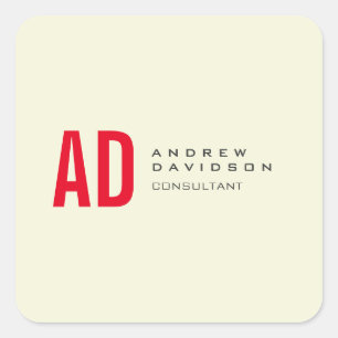 Moderne Minimalistische Initialen Rotes Monogramm Quadratischer Aufkleber