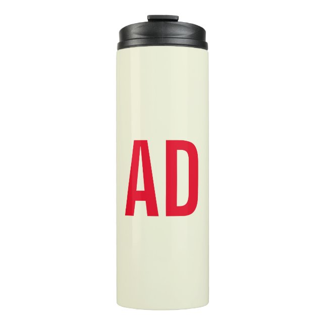 Moderne Minimalistische Initialen Rotes Monogramm  Thermosbecher (Vorderseite)