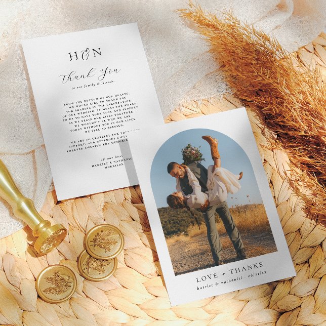 Moderne Minimalistische Initials Arch Foto Hochzei Dankeskarte (Von Creator hochgeladen)