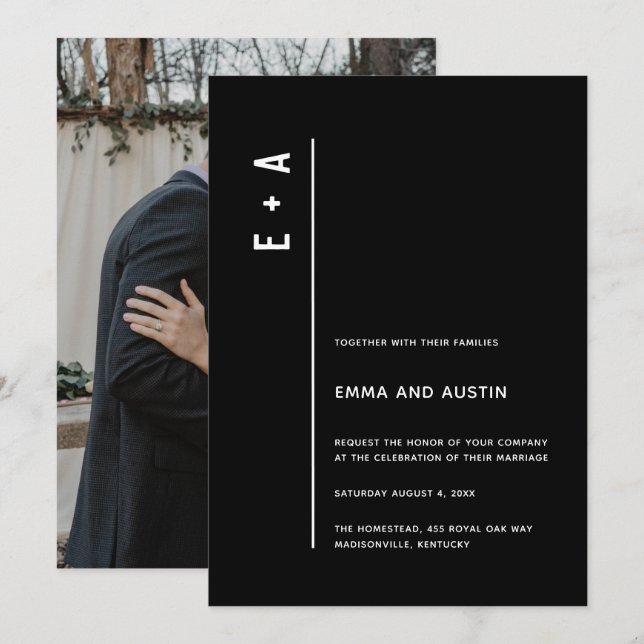 Moderne Minimalistische Initials Foto Hochzeit Einladung (Vorne/Hinten)