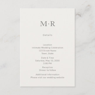 Moderne Minimalistische Intime Hochzeitsdetails Ka Begleitkarte