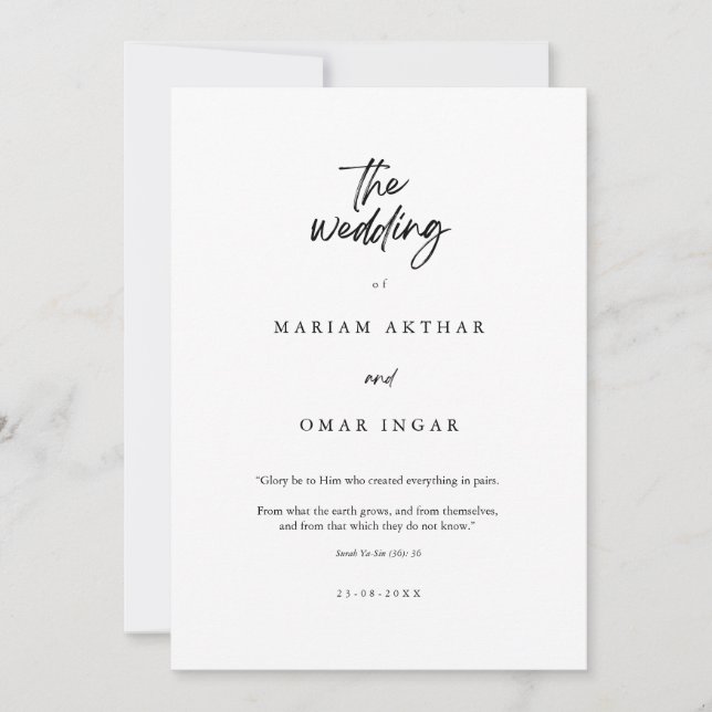 Moderne minimalistische islamische Hochzeitseinlad Einladung (Vorderseite)