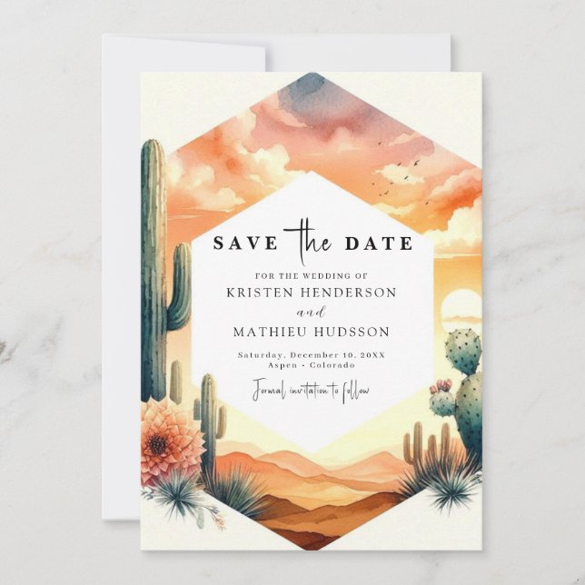 Moderne Minimalistische Kakteen Wedding Save The Date (Vorderseite)