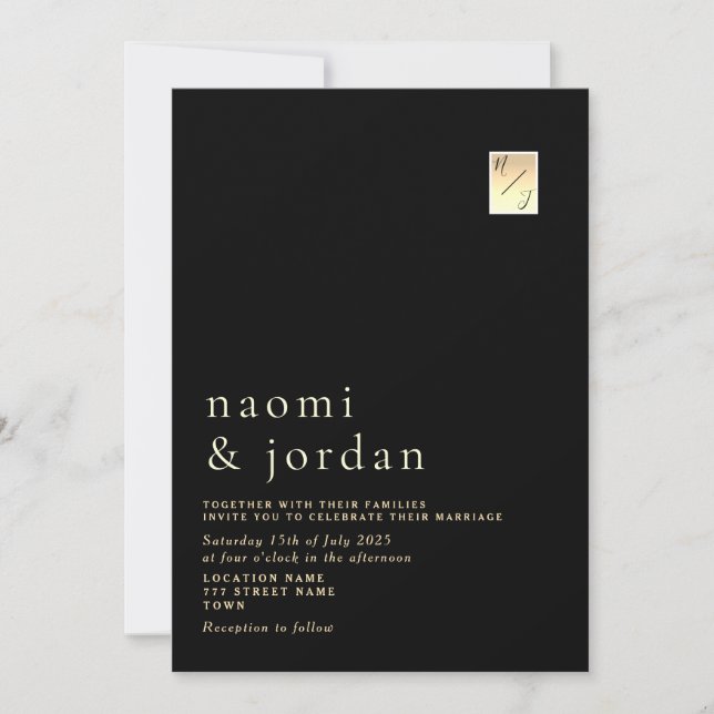 Moderne Minimalistische Kalligrafie Black Wedding  Einladung (Vorderseite)