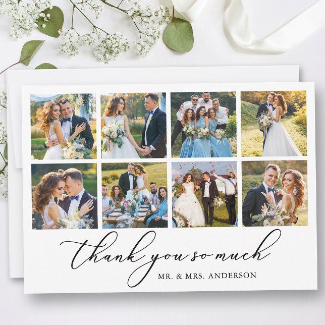 Moderne Minimalistische Kalligrafie Hochzeiten 8 F Dankeskarte (Customize to add text or more photos to back of card.)