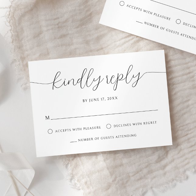 Moderne Minimalistische Kalligrafie Schwarz-weiße  RSVP Karte (Von Creator hochgeladen)