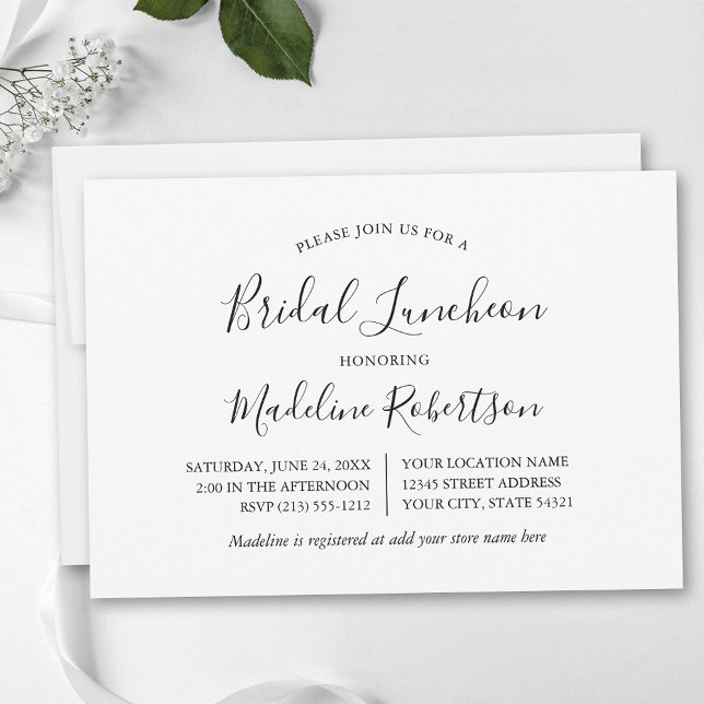 Moderne Minimalistische Kalligraphie Bridal Lunche Einladung (Customize to change text size, style or color.)