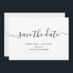 Moderne Minimalistische Kalligraphie Save The Date<br><div class="desc">Eine moderne,  aber lässige Hochzeit speichern das Datum lädt in einem schwarzen kalligrafischen und sans serif Schriftart. Sie können Ihr Foto hinten platzieren.</div>