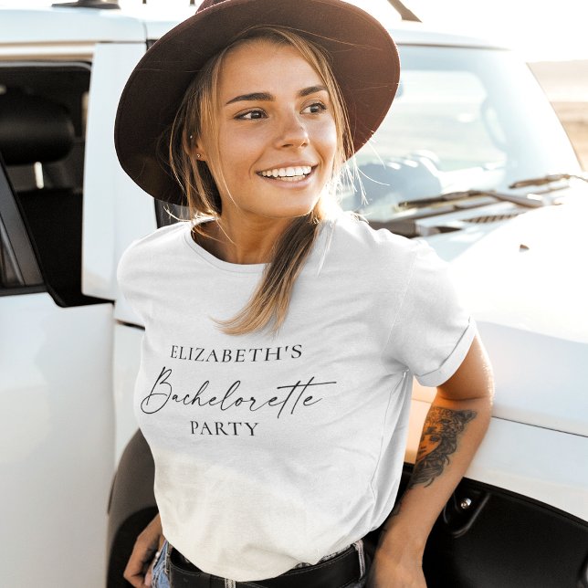 Moderne Minimalistische Kalligraphie Tinte Bachelo T-Shirt (Customize to change your personalized text size or text style. Many colors of shirts to choose from.)