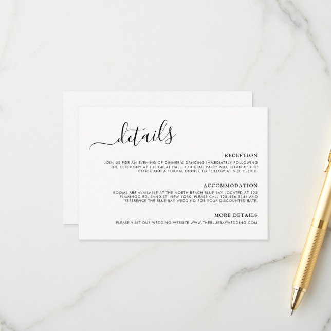 Moderne minimalistische kalligraphische Hochzeitde Begleitkarte (Vorderseite/Rückseite Beispiel)