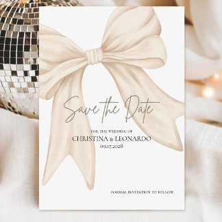 Moderne Minimalistische Kokette Schleife Beige Hoc Save The Date
