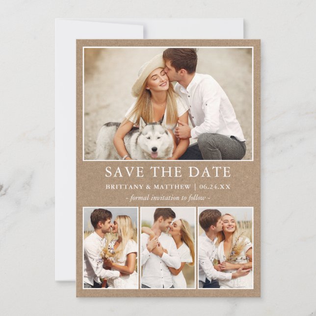 Moderne Minimalistische Kraft-4-Fotos Save The Date (Vorderseite)
