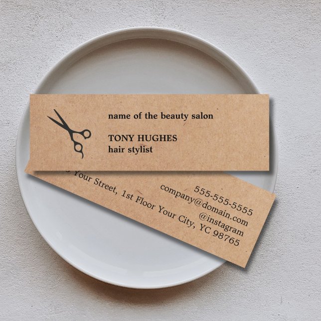 Moderne Minimalistische Kraft Paper Black Hair Sty Mini Visitenkarte (Von Creator hochgeladen)
