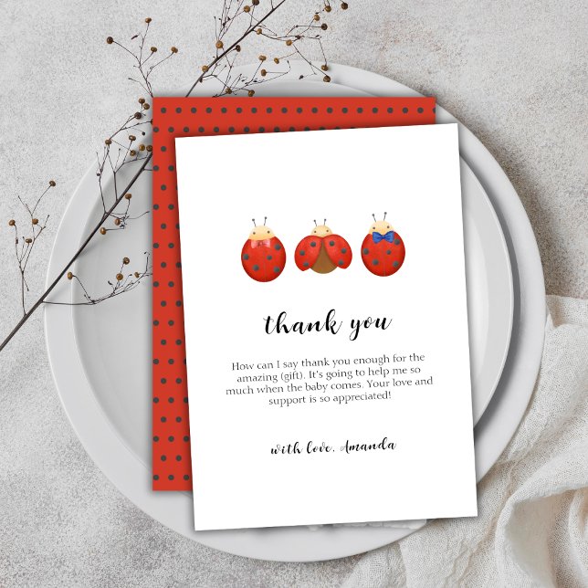 Moderne Minimalistische Ladybug-Kinderdusche Dankeskarte (Modern Minimalist Ladybug Family Baby Shower Thank You Card)