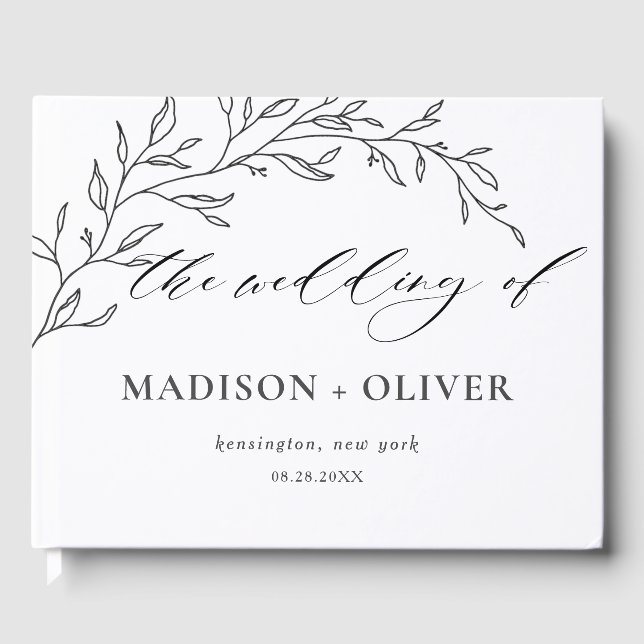Moderne Minimalistische Laurel Botanische Hochzeit Gästebuch (Vorderseite)