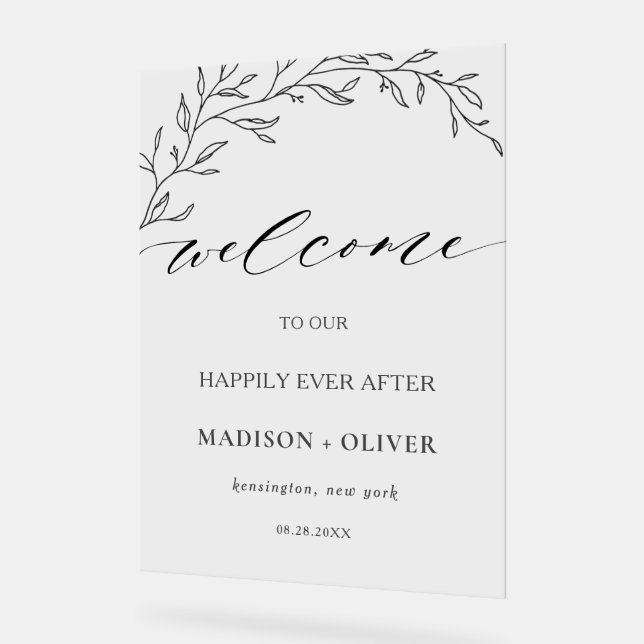 Moderne Minimalistische Laurel Branch Wedding Will Acrylschild (Winkel)