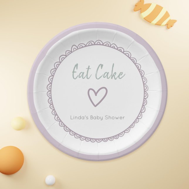 Moderne Minimalistische Lavendel-Heart-Babydusche Pappteller (Modern Minimalist Lavender Heart Baby Shower Paper Plates)