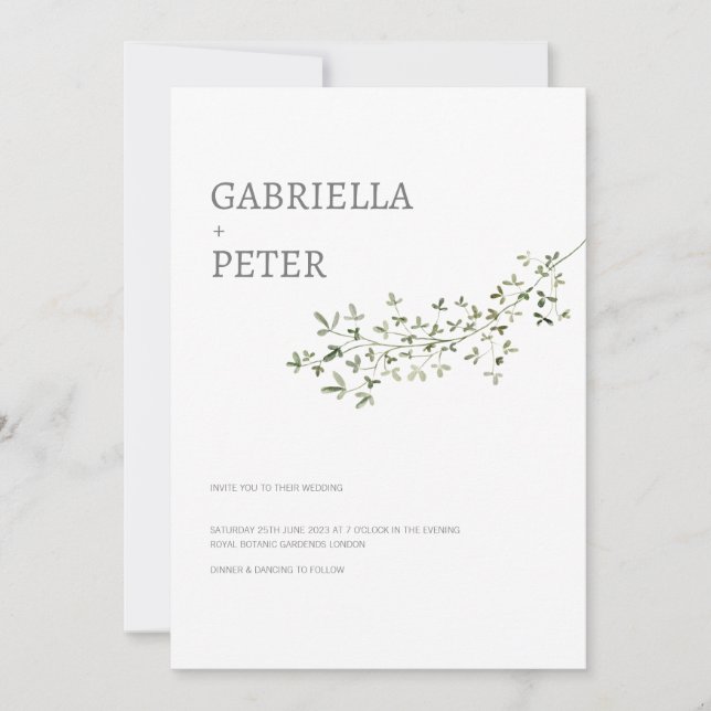 Moderne Minimalistische Leaf Zweigstelle Wedding I Einladung (Vorderseite)