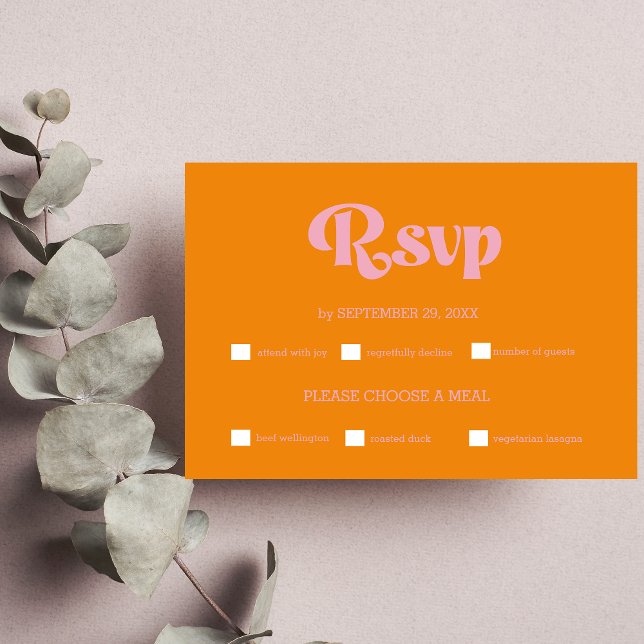 Moderne Minimalistische, lebendige Orange- und Ros RSVP Karte (Von Creator hochgeladen)