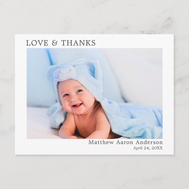 Moderne Minimalistische Liebe dank Baby Foto Postkarte (Vorderseite)