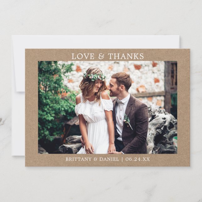 Moderne Minimalistische Liebe dank Wedding Kraft Dankeskarte (Vorderseite)