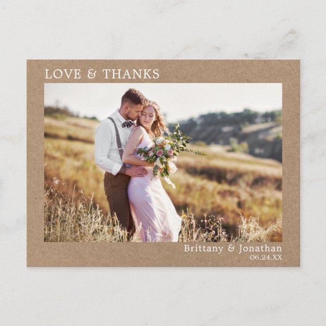 Moderne Minimalistische Liebe dank Wedding Kraft Postkarte (Vorderseite)