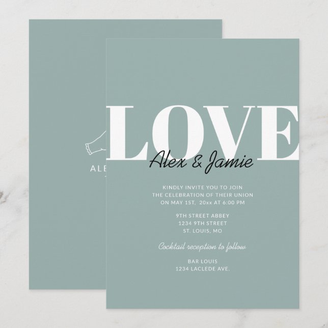 Moderne Minimalistische LIEBE Hochzeitseinladung Einladung (Vorne/Hinten)