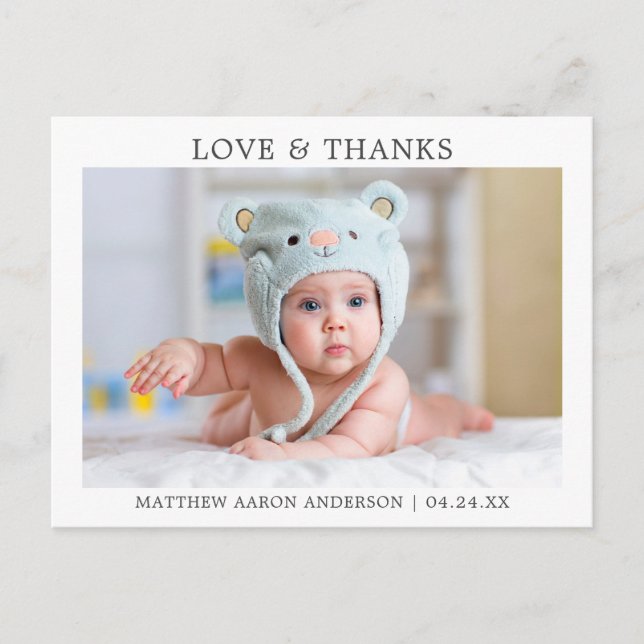Moderne, Minimalistische Liebe und Dank Baby Postkarte (Vorderseite)