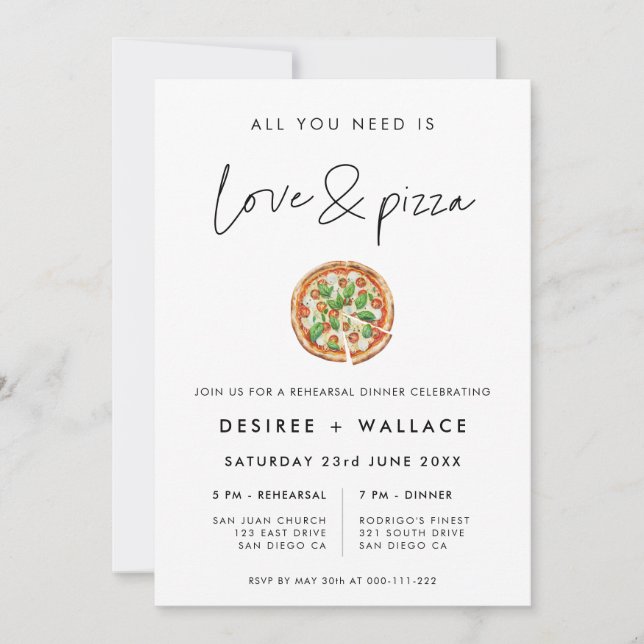 Moderne Minimalistische Liebe und Pizza Wedding Pr Einladung (Vorderseite)