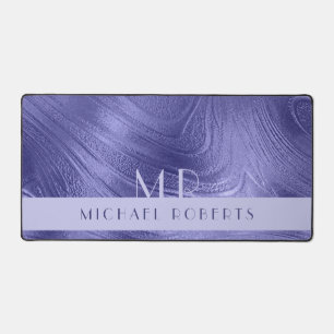 Moderne Minimalistische Lila Foil Metallic Monogra Schreibtischunterlage