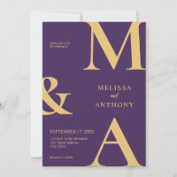 Moderne Minimalistische Lila Goldmonogramm-Hochzei