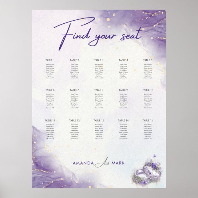 Moderne Minimalistische Lila Lilac-Hochzeitsstift Poster (Vorne)