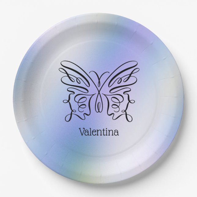 Moderne Minimalistische Linie Zeichne Butterfly Mo Pappteller (Vorderseite)