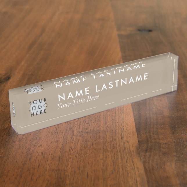 Moderne Minimalistische Logo-Neutral Tan Beige Namensplakette (Seite)