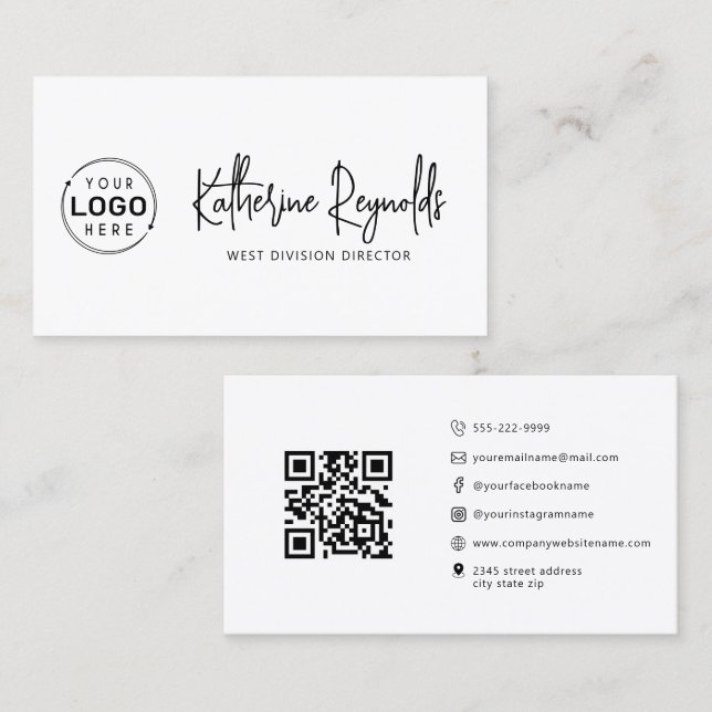 Moderne Minimalistische Logo-Skripte QR-Symbole Visitenkarte (Vorne/Hinten)