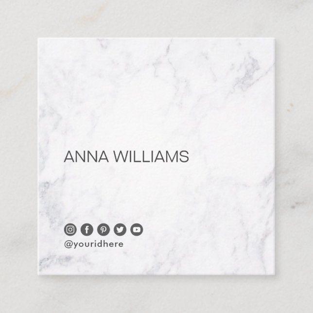 Moderne Minimalistische Marble Dark Grau Social Me Quadratische Visitenkarte (Vorderseite)