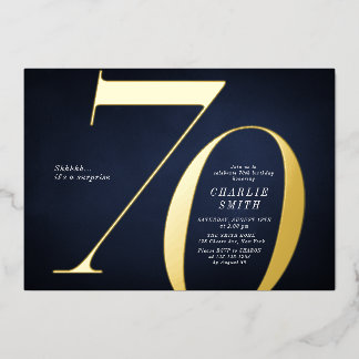 Moderne minimalistische Marine und Gold 70. Geburt Folieneinladung