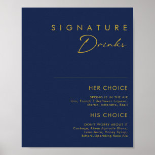 Moderne minimalistische marineblaue goldene Signat Poster