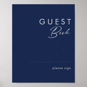 Moderne minimalistische marineblaue silberne Gäste Poster