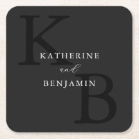 Moderne Minimalistische Matte Black Monogram Weddi