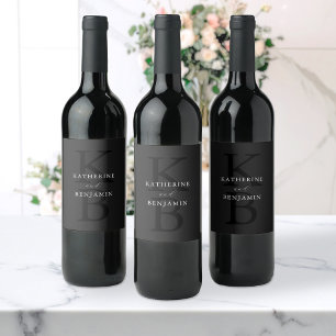 Moderne minimalistische matte schwarze Monogramm-H Weinetikett