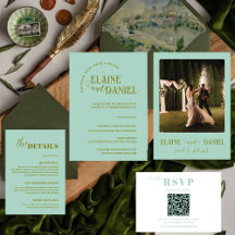Moderne Minimalistische Minze Grüne Foto Hochzeit