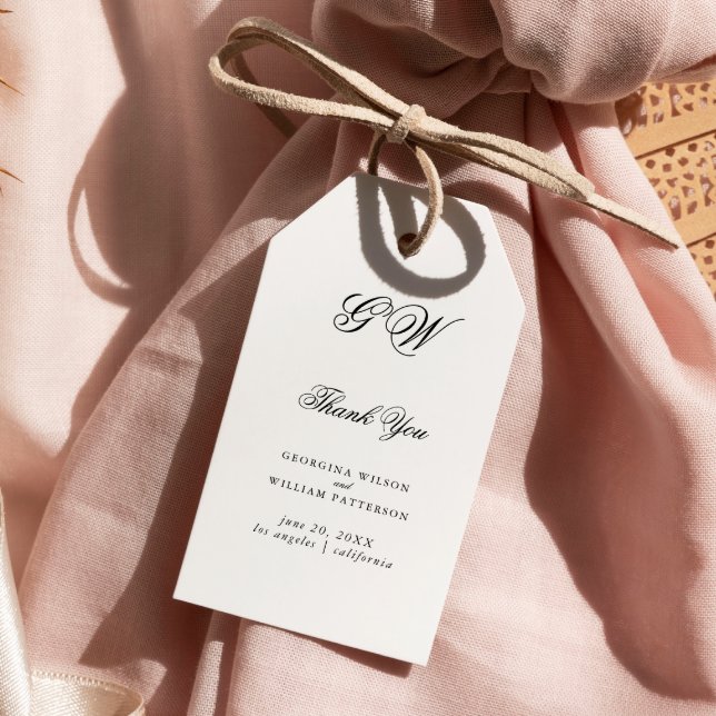 Moderne Minimalistische Mongram Script-Hochzeit Geschenkanhänger (Von Creator hochgeladen)