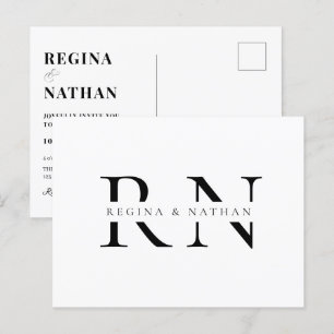 Moderne minimalistische Mono-Hochzeit Postkarte